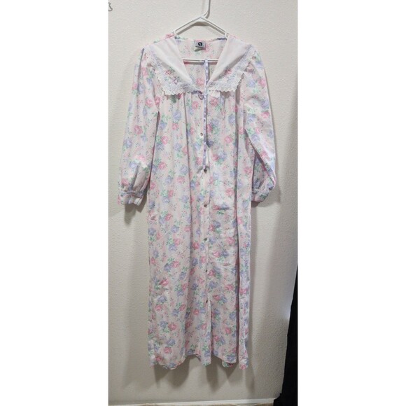 MSL Vintage Longsleeve Maxi Robe Floral HousebDress Mumu Housecoat Modest Sz  L - Picture 4 of 8